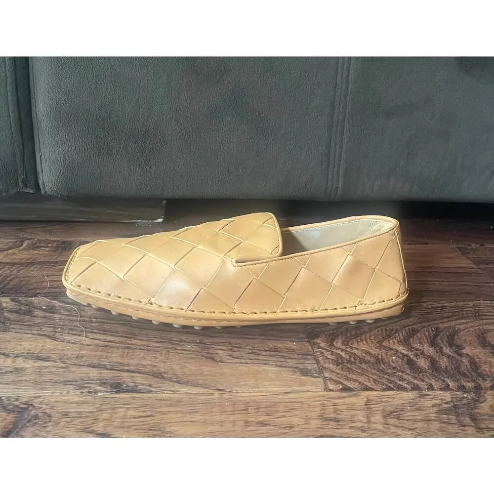 $995 NIB Bottega Veneta Men's Woven Leather Driving Loafers Camel 7.5(40.5)